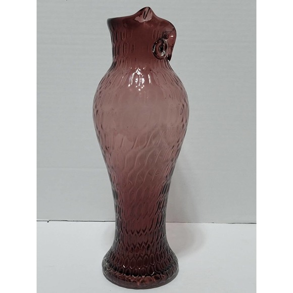 RARE VINTAGE ART GLASS OWL BIRD VASE PURPLE 14 1/4" Tall In Excellent Condition - Picture 4 of 12